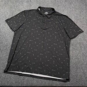 AFTCO Fish Hook Marlin Print AOP Polo Shirt Mens XL Performance Stretch Black